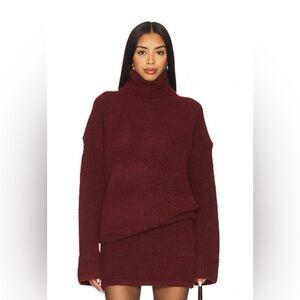 Elegant Burgundy Turtleneck Sweater Skirt Set